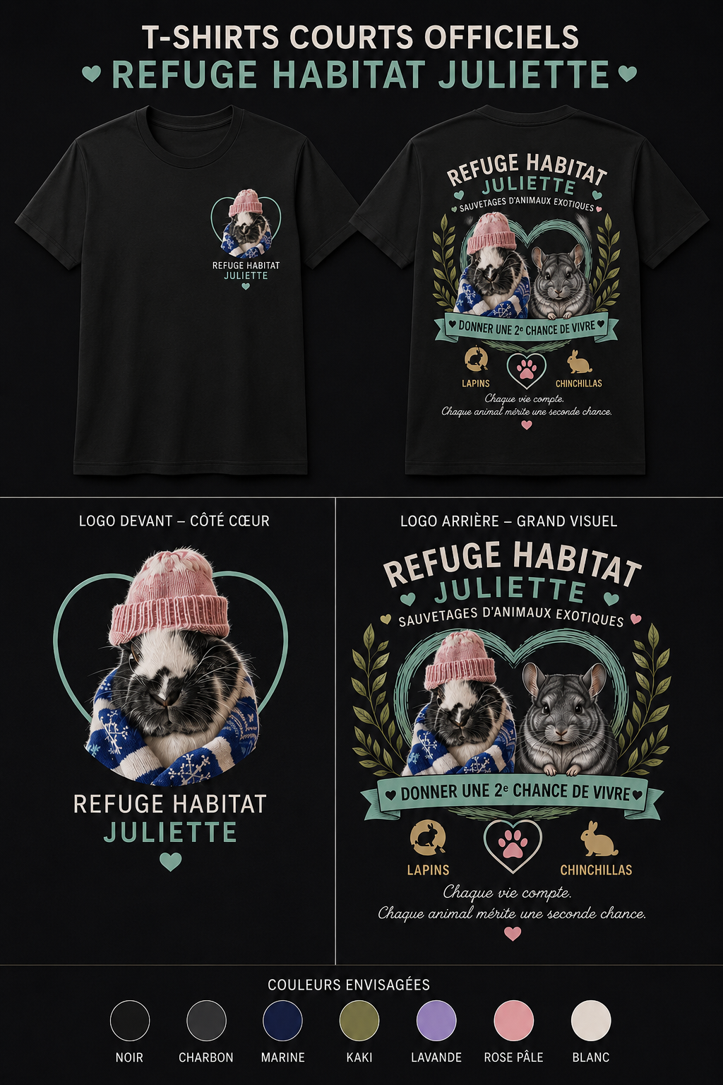 Maquette des T-shirts courts officiels du Refuge Habitat Juliette